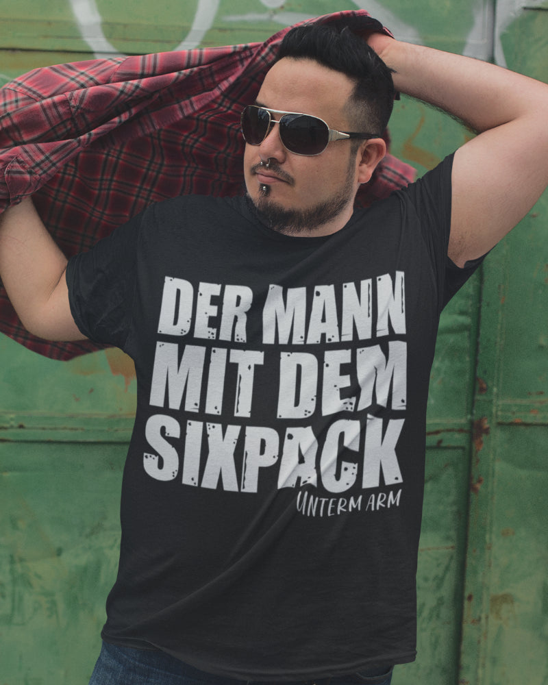 Männer Biershirt Der Mann mit dem Sixpack unterm Arm Spruch Fun Geschenk