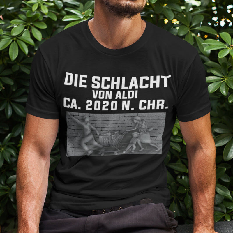 Die Schlacht von Aldi Shirt Männer – Satirisches Corona Panikkauf T-Shirt