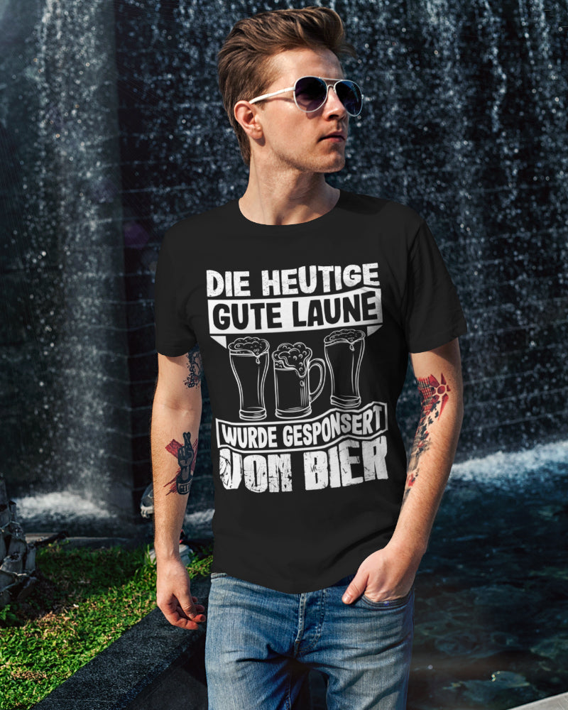 Saufshirt Herren Premium Bio T-Shirt Heute gute Laune gesponsert von Bier