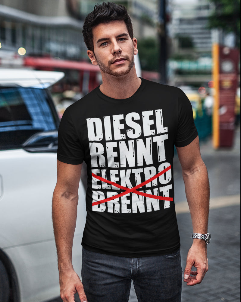 Verbrenner Shirt Männer – Diesel rennt Elektro brennt – Dieselfahrer Auto Spruch