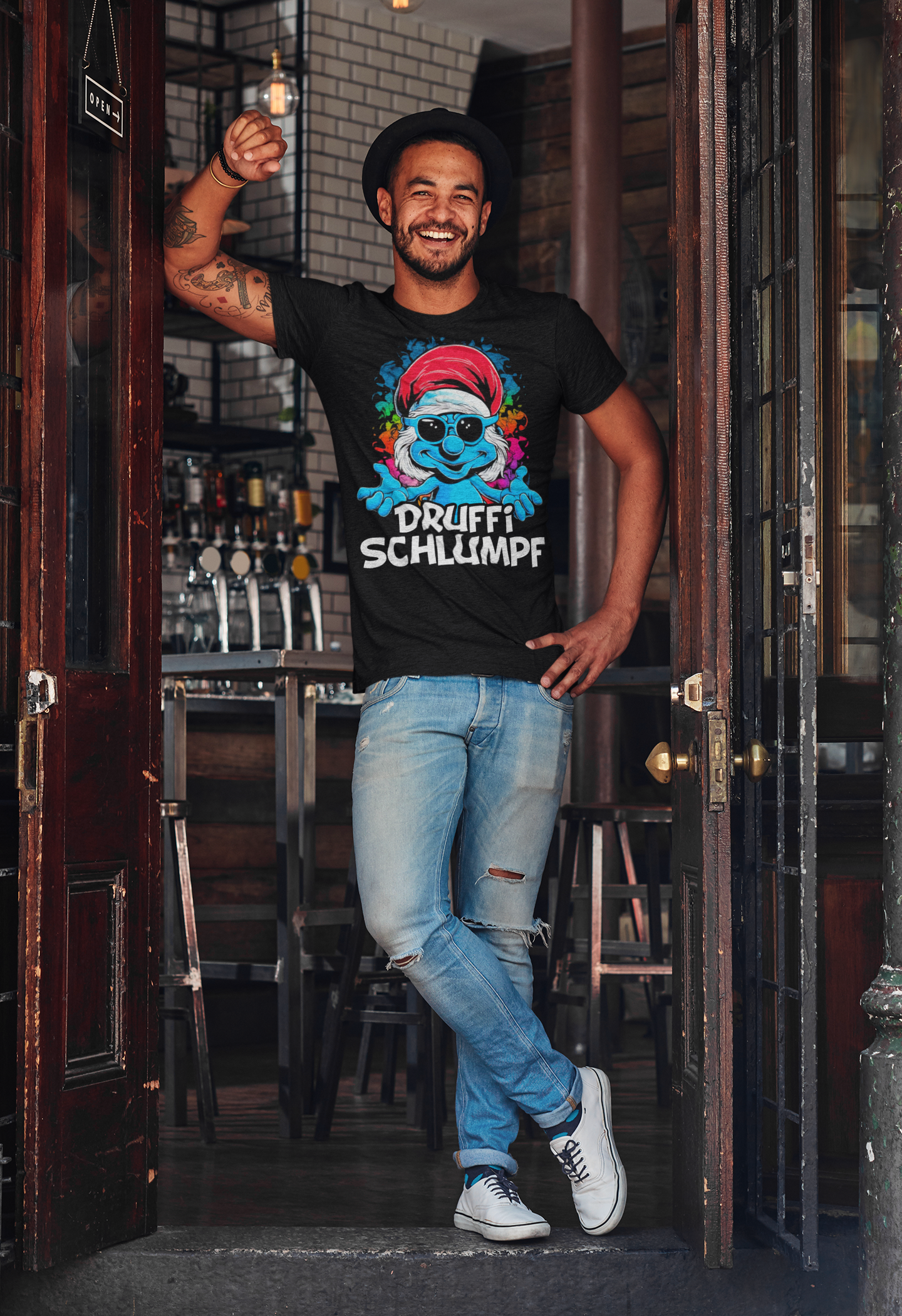 Druffi Schlumpf - Herren Premium Bio T-Shirt | Lustiges Alkohol Party Shirt für Erwachsene