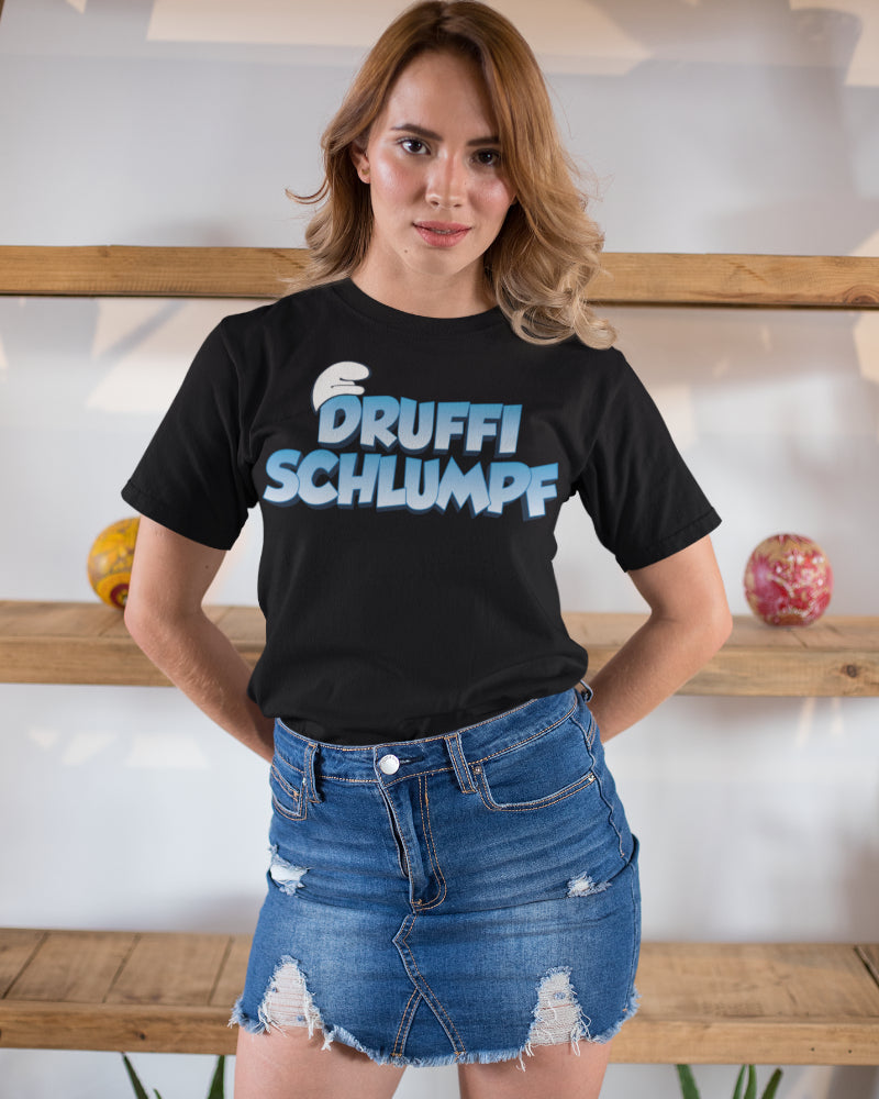 Damen Funshirt Druffi Schlumpf – Lustiges Suffshirt im Zeichentrick Stil