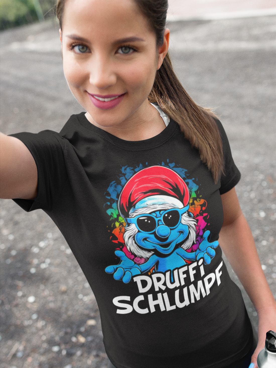 Druffi Schlumpf - Damen Premium Bio T-Shirt | Lustiges Alkohol Party Shirt für Erwachsene