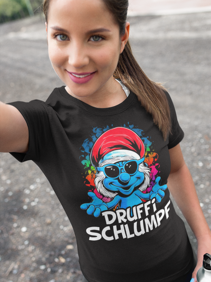Druffi Schlumpf - Damen Premium Bio T-Shirt | Lustiges Alkohol Party Shirt für Erwachsene