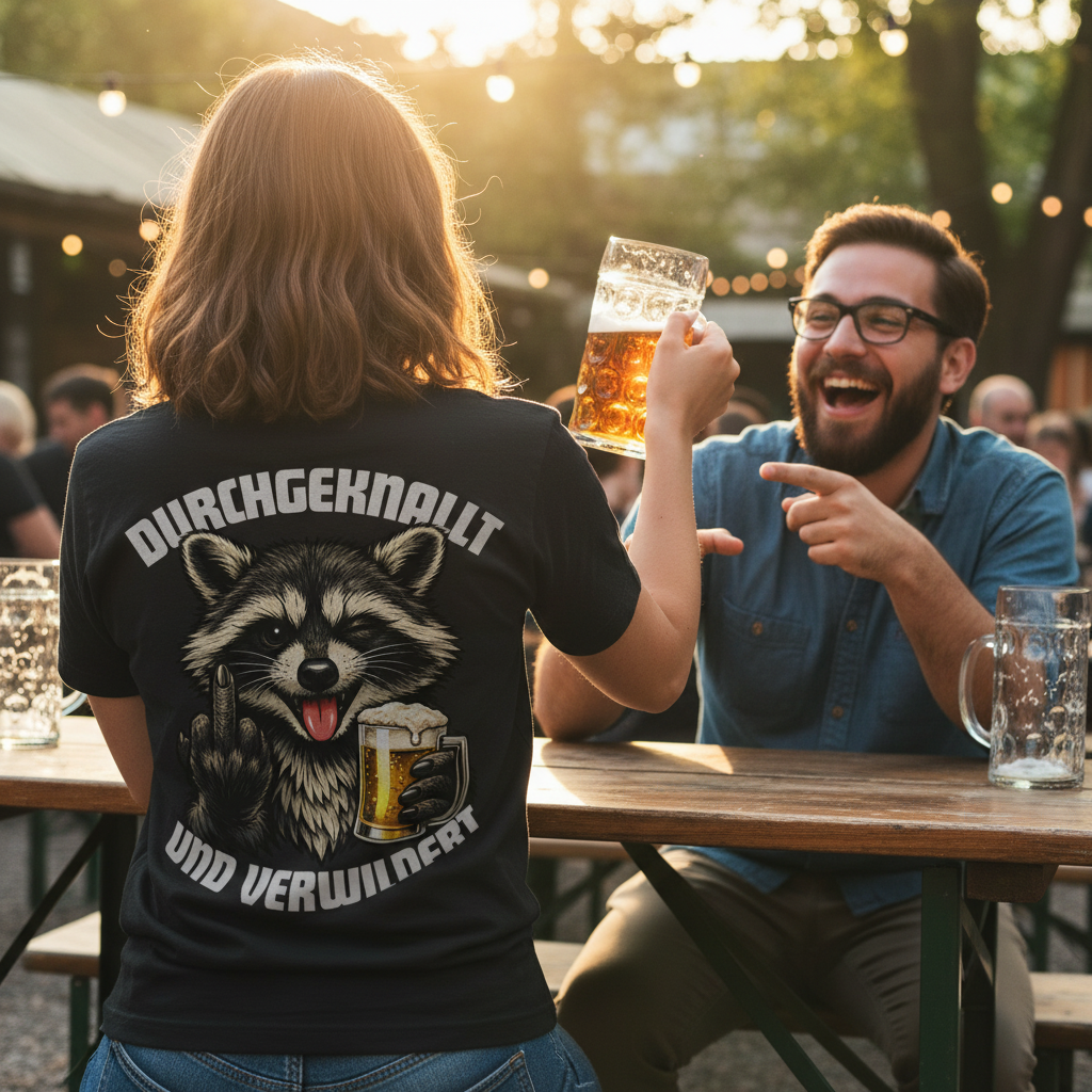 Durchgeknallt und verwildert Bier Mittelfinger Waschbär - Damen T-Shirt