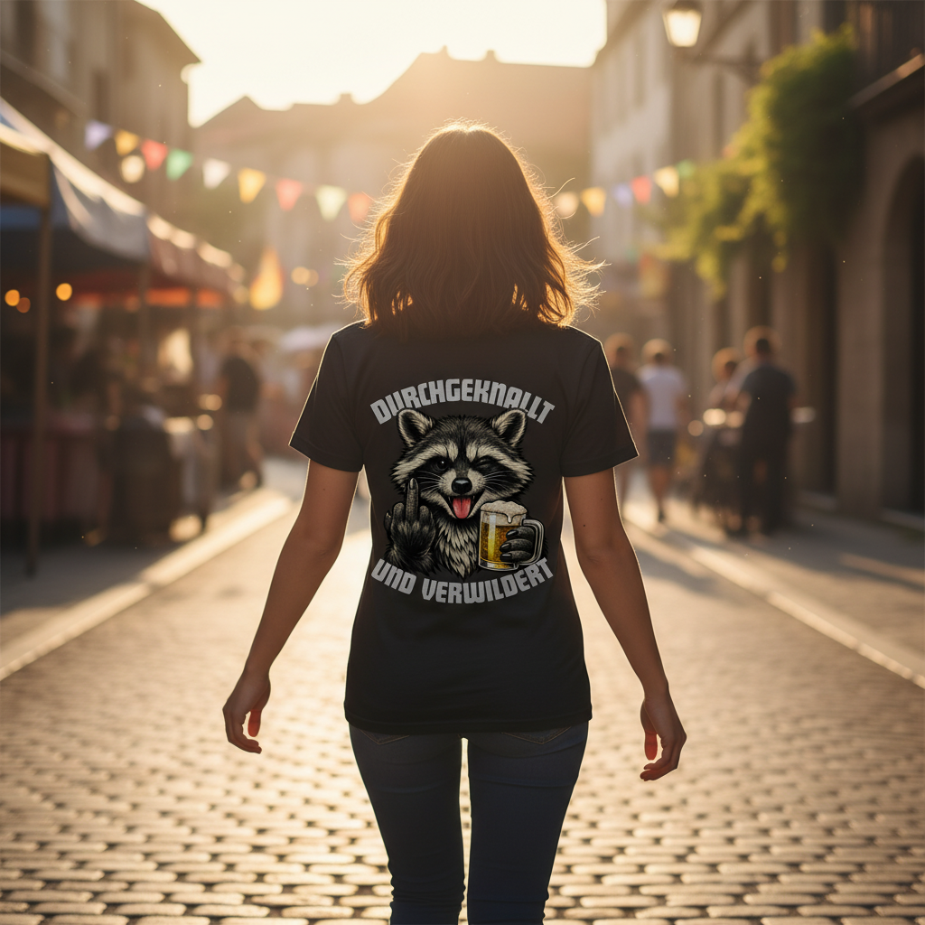 Durchgeknallt und verwildert Bier Mittelfinger Waschbär - Damen T-Shirt