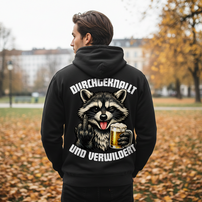 Durchgeknallt und verwildert Bier Mittelfinger Waschbär - Herren Hoodie
