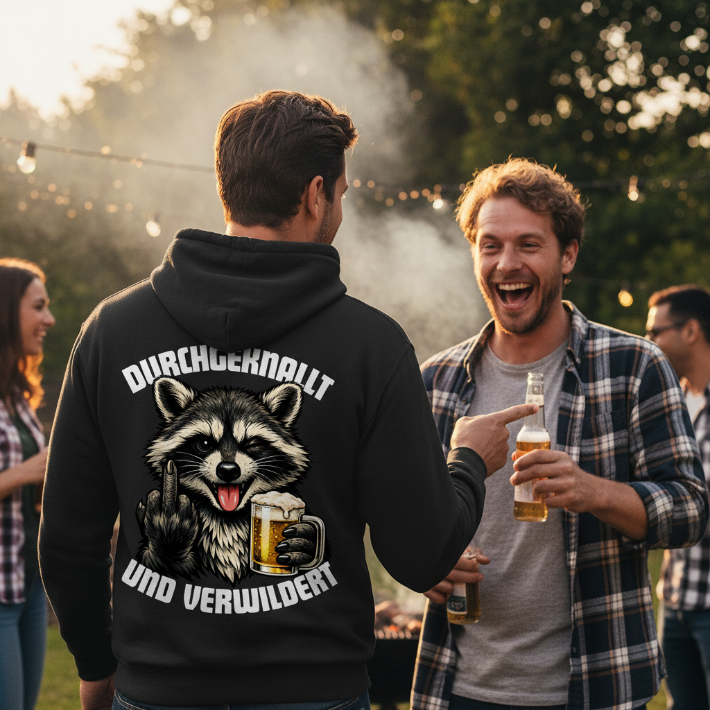 Durchgeknallt und verwildert Bier Mittelfinger Waschbär - Herren Hoodie