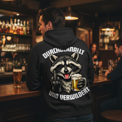 Durchgeknallt und verwildert Bier Mittelfinger Waschbär - Herren Hoodie