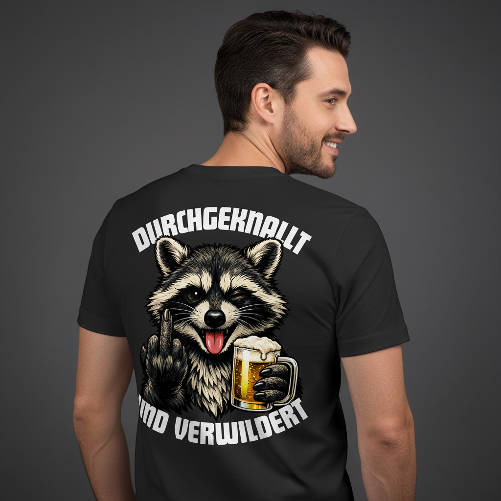 Durchgeknallt und verwildert Bier Mittelfinger Waschbär - Herren Premium Bio T-Shirt