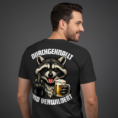 Durchgeknallt und verwildert Bier Mittelfinger Waschbär - Herren Premium Bio T-Shirt