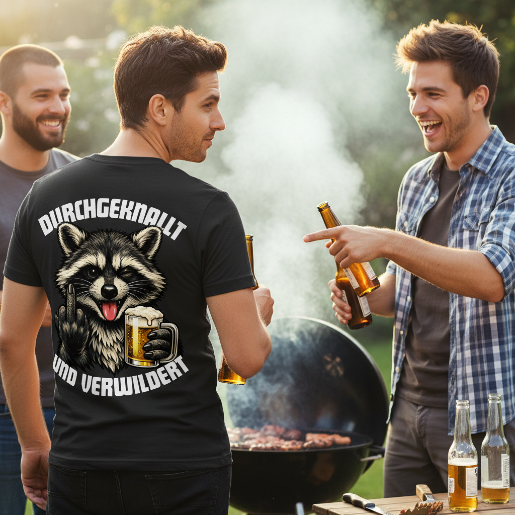 Durchgeknallt und verwildert Bier Mittelfinger Waschbär - Herren Premium Bio T-Shirt