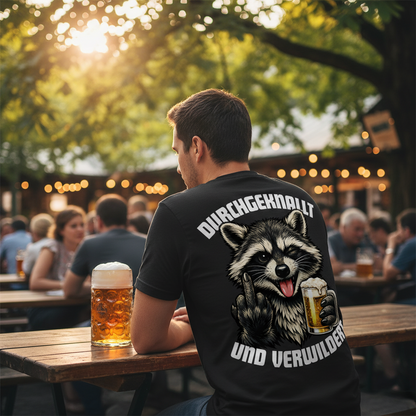Durchgeknallt und verwildert Bier Mittelfinger Waschbär - Herren Premium Bio T-Shirt