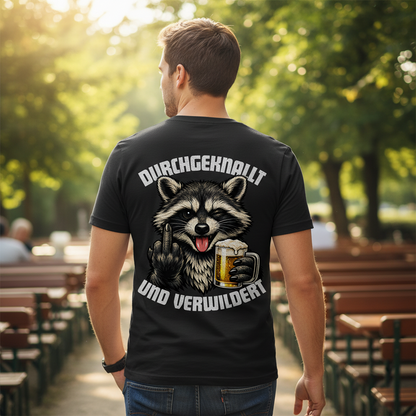 Durchgeknallt und verwildert Bier Mittelfinger Waschbär - Herren T-Shirt
