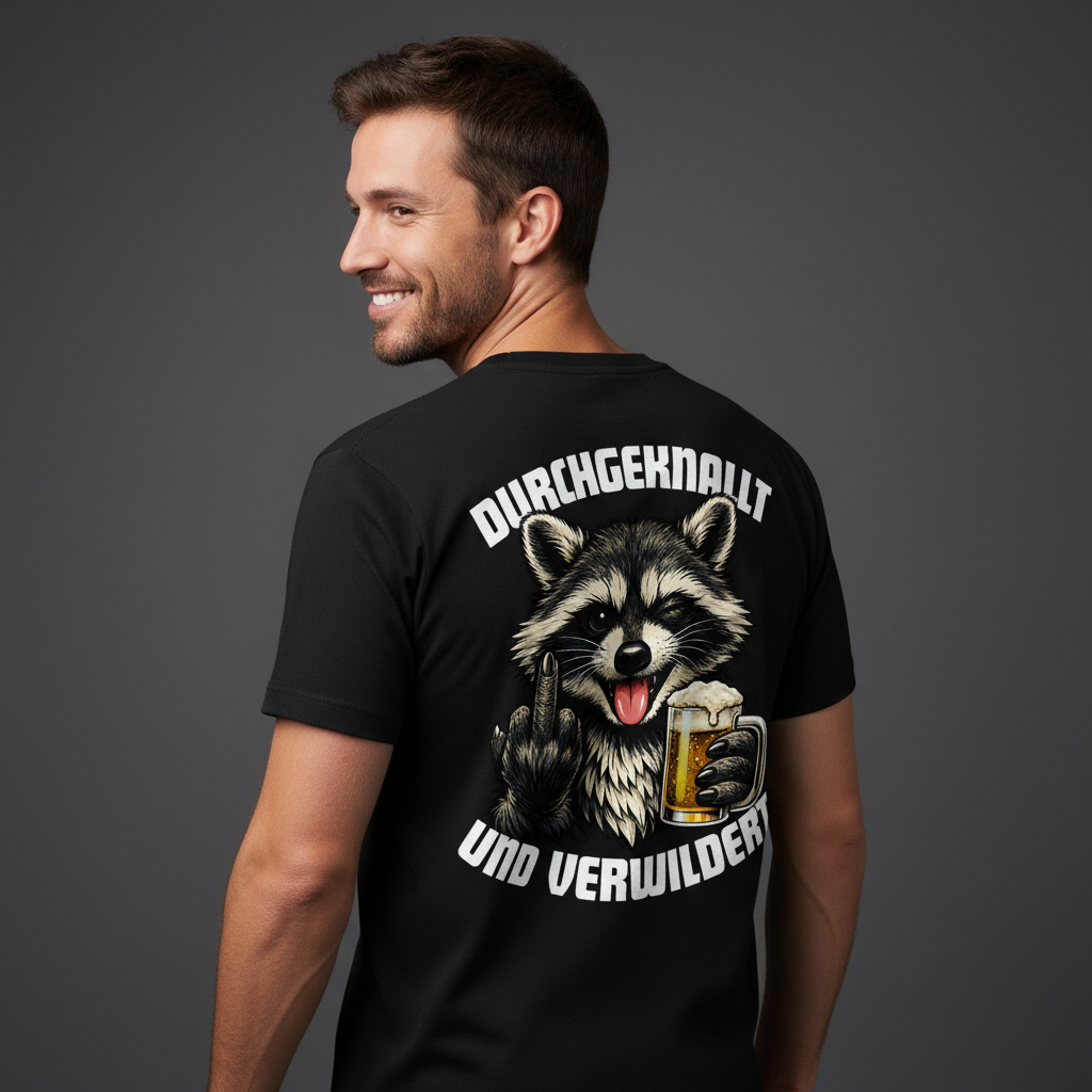 Durchgeknallt und verwildert Bier Mittelfinger Waschbär - Herren V-Neck T-Shirt
