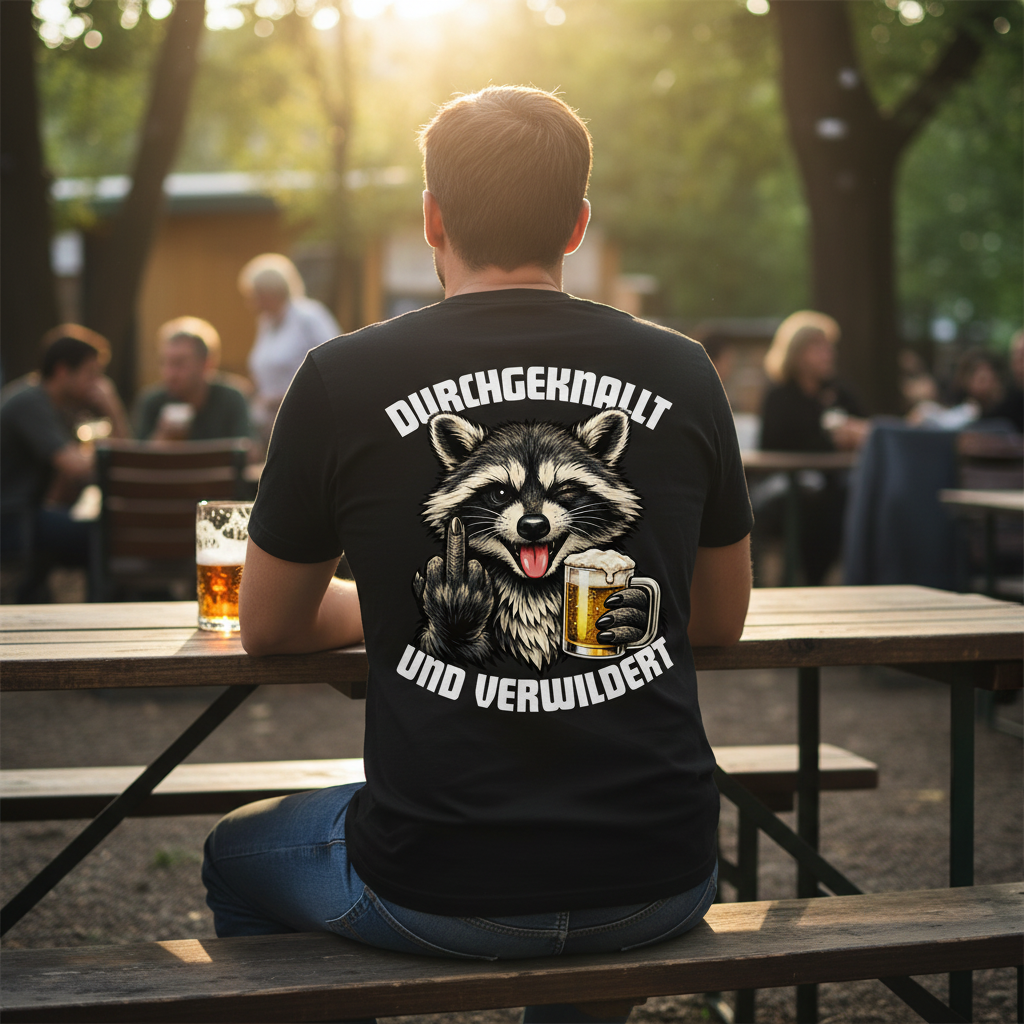 Durchgeknallt und verwildert Bier Mittelfinger Waschbär - Herren V-Neck T-Shirt
