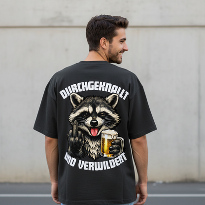 Durchgeknallt und verwildert Bier Mittelfinger Waschbär - Jack and Jones Oversize T-Shirt