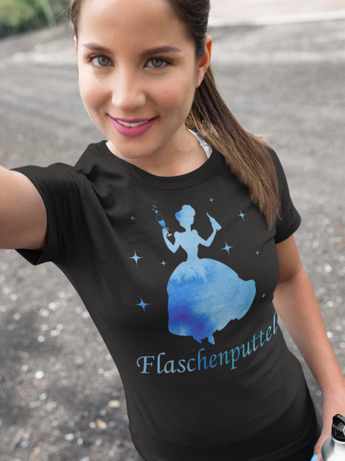 Flaschenputtel Aschenputtel Prinzessin Aquarell Blau - Damen Premium Bio T-Shirt Schwarz
