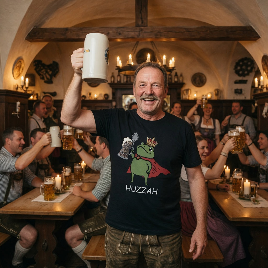 Froschkönig mit Bier HUZZAH - Herren T-Shirt