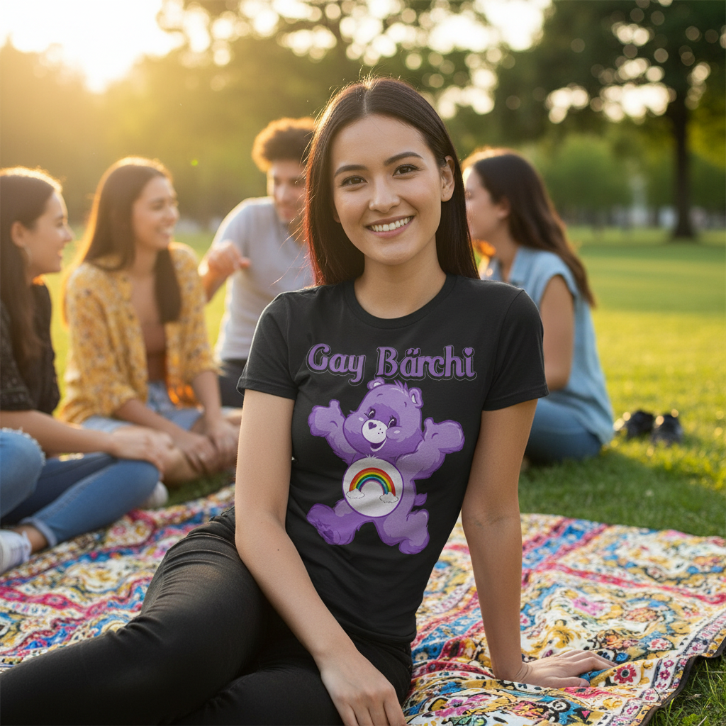 Gay Regenbogen LGBTQ Bärchi Glücksbärchi - Damen Premium Bio T-Shirt Schwarz