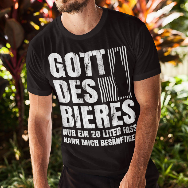 Gott des Bieres Herren Shirt Bierliebhaber Saufen Spruch Party 20 Liter Fass