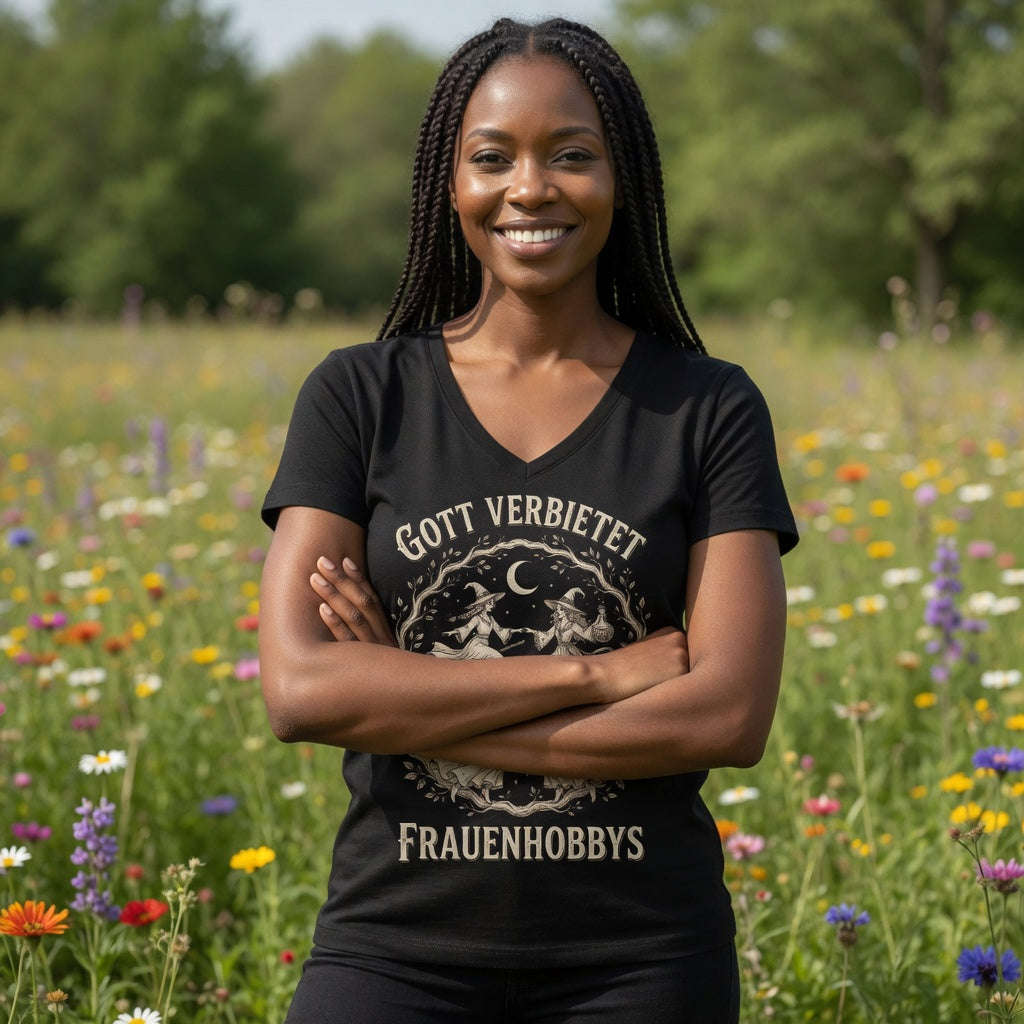 Gott verbietet Frauenhobbys Hexen - Damen V-Neck T-Shirt