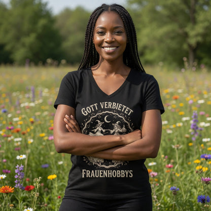 Gott verbietet Frauenhobbys Hexen - Damen V-Neck T-Shirt
