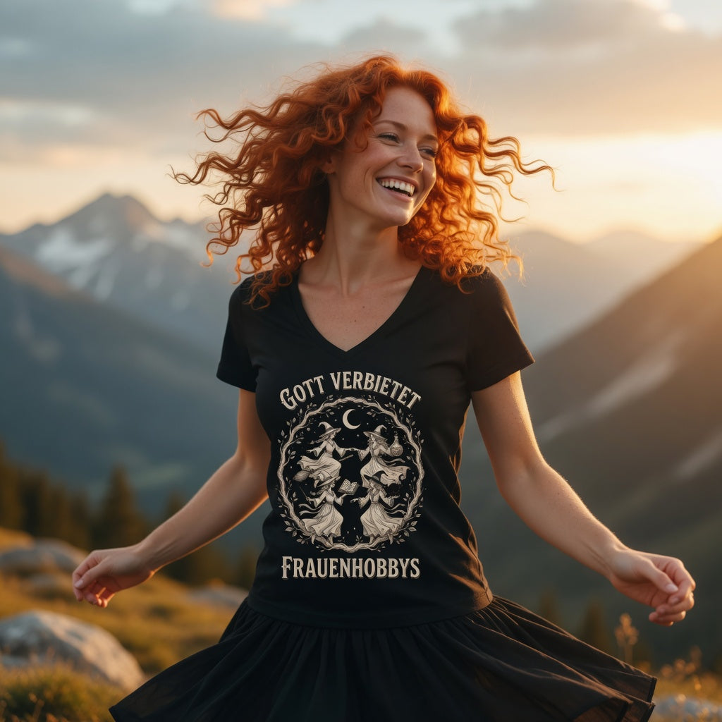 Gott verbietet Frauenhobbys Hexen - Damen V-Neck T-Shirt