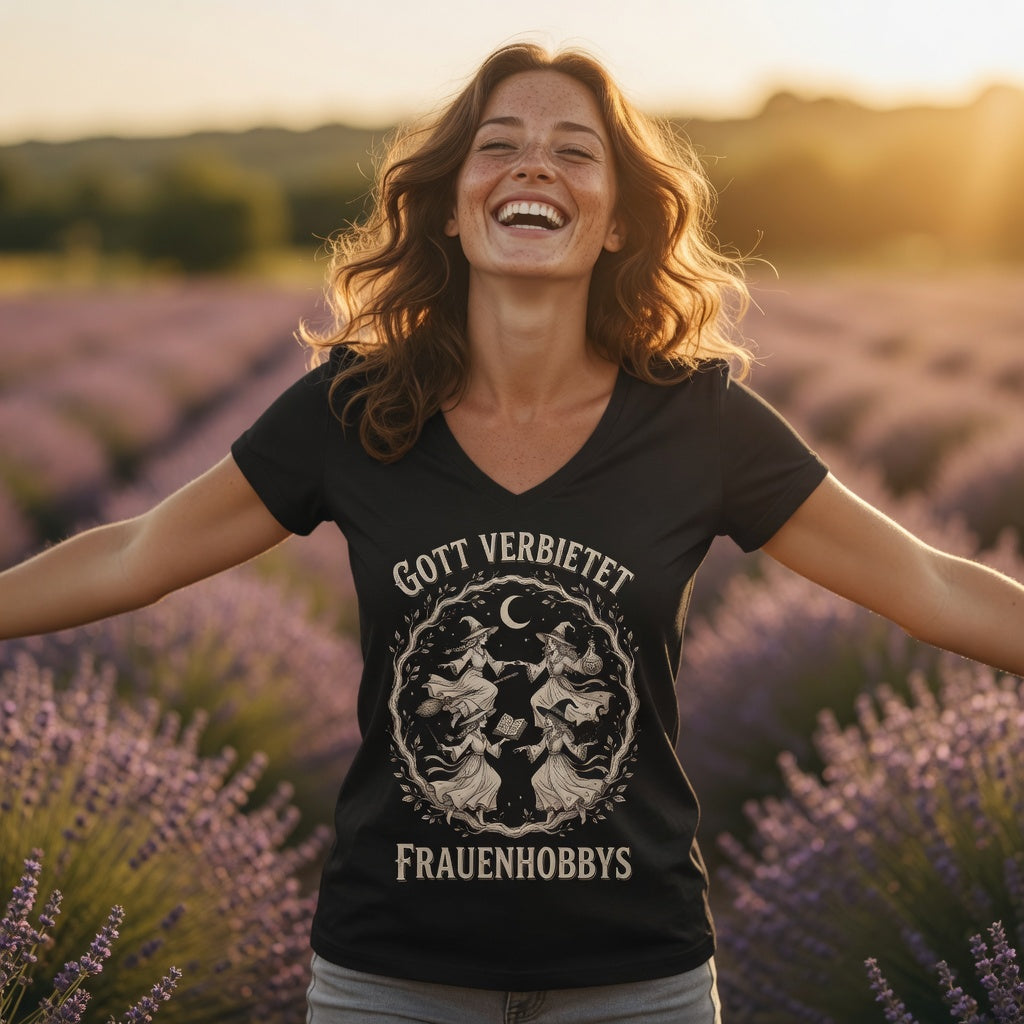 Gott verbietet Frauenhobbys Hexen - Damen V-Neck T-Shirt