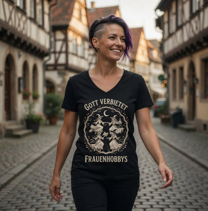 Gott verbietet Frauenhobbys Hexen - Damen V-Neck T-Shirt