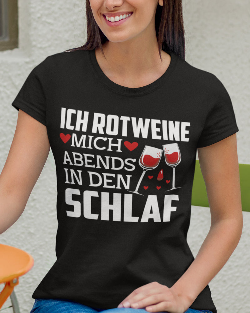 Lustiges Damen Shirt Rotwein Spruch abends einschlafen Weinliebhaberin Geschenk