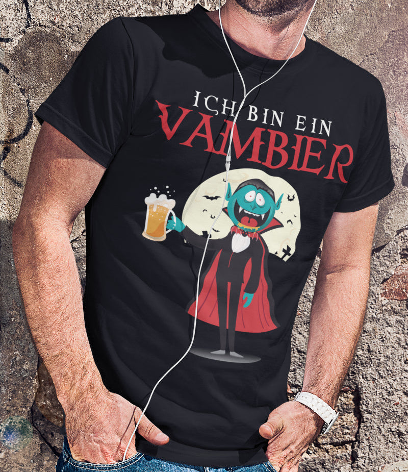Herren Shirt Ich bin ein Vambier lustiger Vampir Bier Spruch Halloween Party