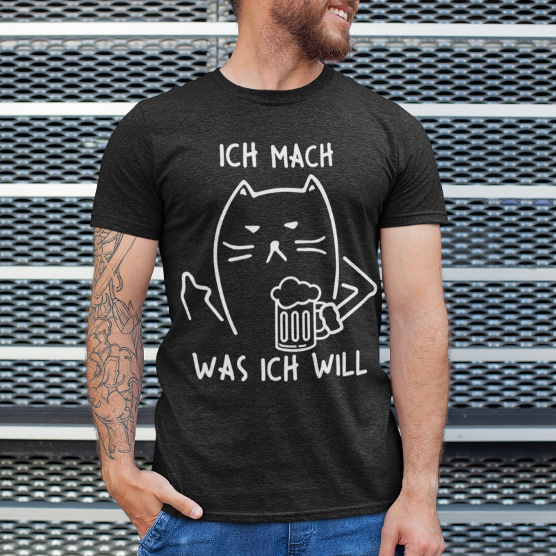 Ich mach was ich will Shirt Männer – Freches Katermotiv mit Bier &amp; Mittelfinger