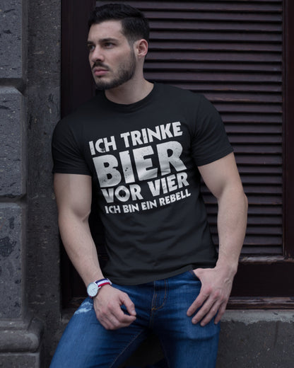 Herren Bio T-Shirt Bier Rebell Spruch Ich trinke Bier vor vier Humor Premium