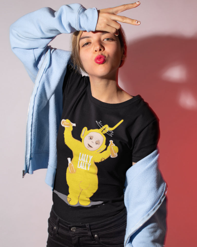 Lally Lally Shirt Damen – Lustige Teletubbie Suff Parodie mit Laa Laa Motiv