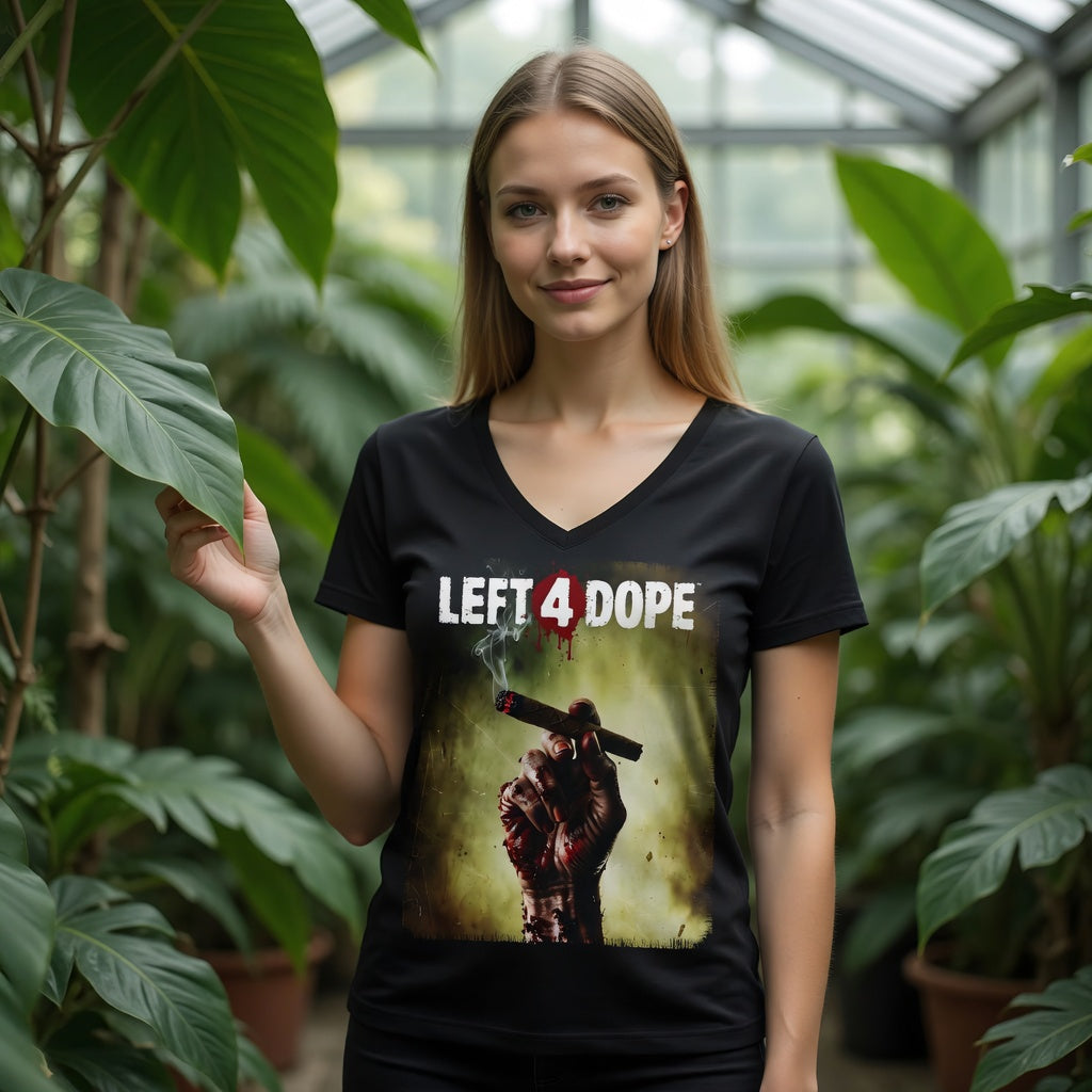 Left 4 Dope Left 4 Dead Zombie Joint Weed - Damen V-Neck T-Shirt