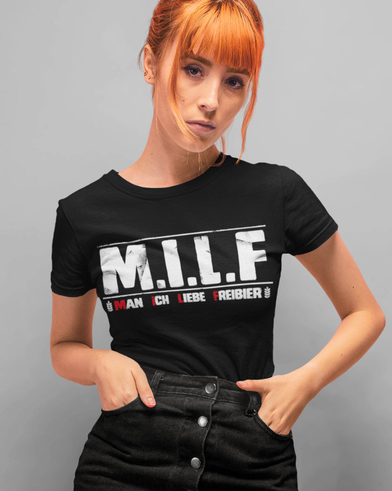 M.I.L.F Shirt Damen – Man ich liebe Freibier T-Shirt mit frechem Bier Spruch