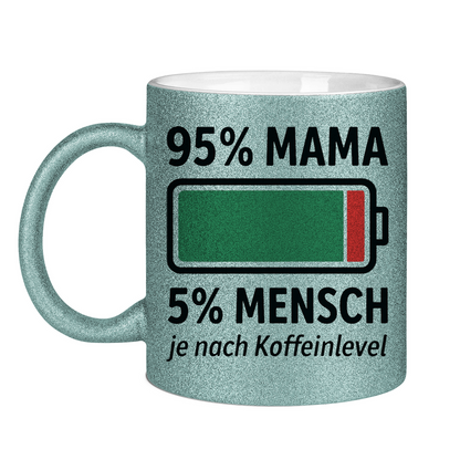 Mama Mensch je nach Koffeinlevel Glitzertasse in hellblau