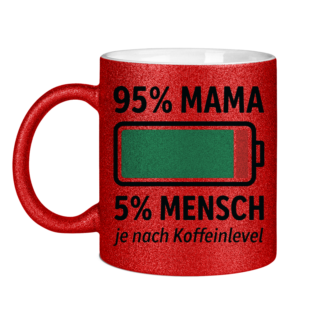 95 % Mama 5 % Mensch je nach Koffeinlevel - Glitzertasse Red Glitter One size