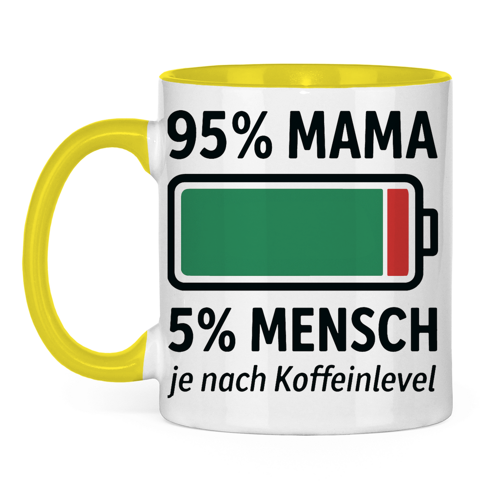 95 % Mama 5 % Mensch je nach Koffeinlevel - Tasse zweifarbig Yellow