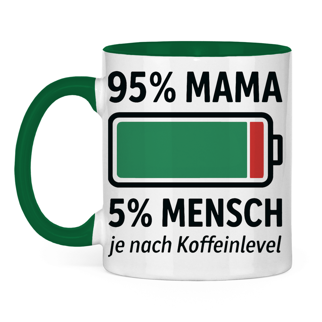 95 % Mama 5 % Mensch je nach Koffeinlevel - Tasse zweifarbig Green