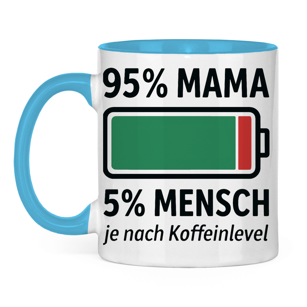 95 % Mama 5 % Mensch je nach Koffeinlevel - Tasse zweifarbig Light Blue