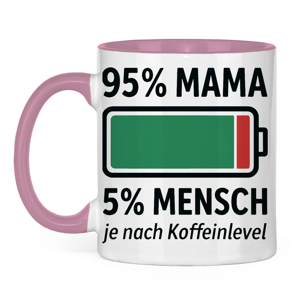 95 % Mama 5 % Mensch je nach Koffeinlevel - Tasse zweifarbig Pink