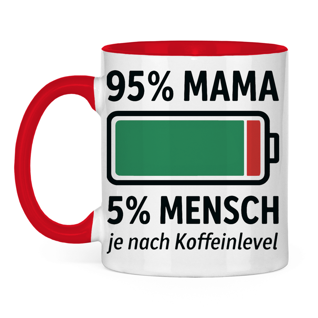 95 % Mama 5 % Mensch je nach Koffeinlevel - Tasse zweifarbig Red