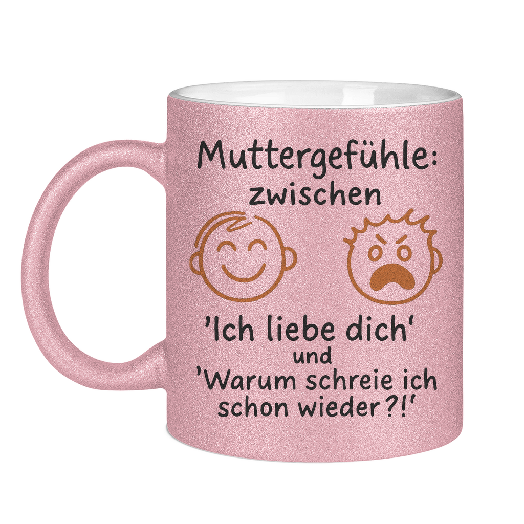 Zwischen Ich liebe dich &amp; Warum schreie ich schon wieder - Glitzertasse Pink Glitter One size