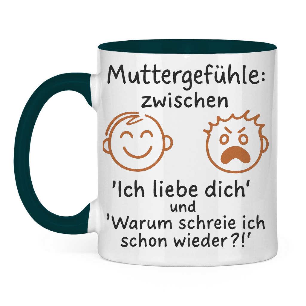Zwischen Ich liebe dich &amp; Warum schreie ich schon wieder - Tasse zweifarbig Petrol