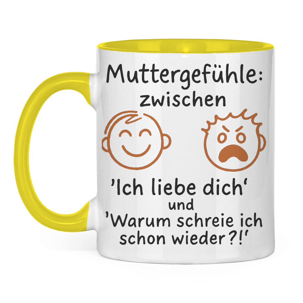 Zwischen Ich liebe dich &amp; Warum schreie ich schon wieder - Tasse zweifarbig Yellow