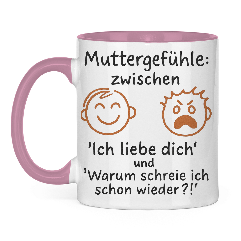 Zwischen Ich liebe dich &amp; Warum schreie ich schon wieder - Tasse zweifarbig Pink