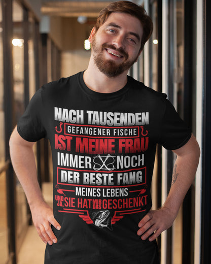 Angler T-Shirt Geschenk von Frau – Der beste Fang meines Lebens Spruch Männer