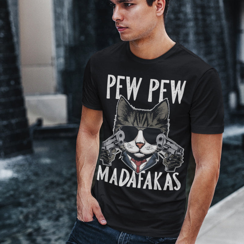 Katzen Shirt Pew Pew Madafakas Herren lustiges Spruchshirt Comic Geschenk Männer